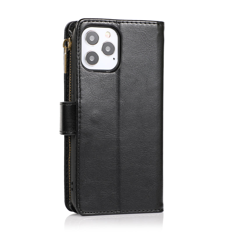 For iPhone 14 PLUS Luxury Wallet Card ID Zipper Money Holder Case Cover - Black