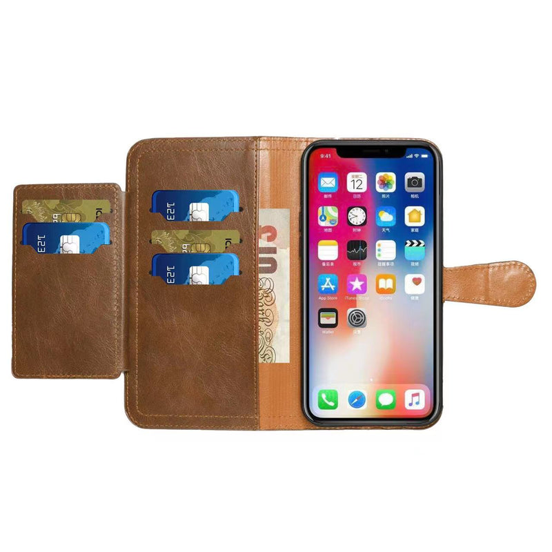 For iPhone 14 PLUS Premium Wallet MultiCard Holder Money Zipper With Magnetic Flap - Brown