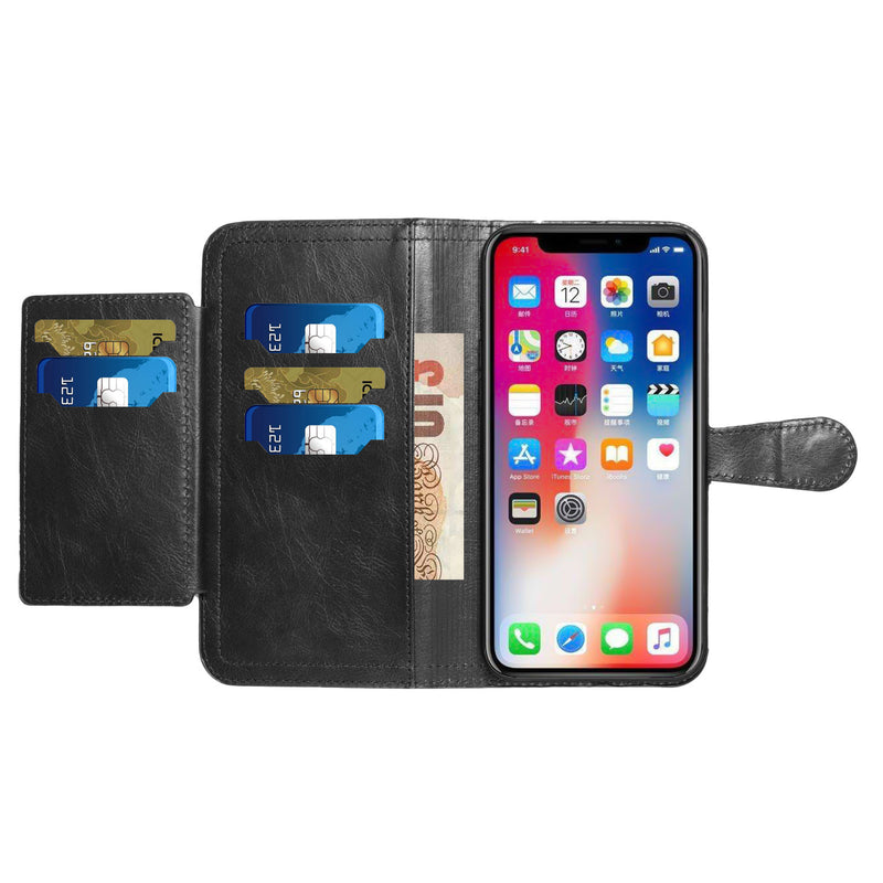 For iPhone 14 PLUS Premium Wallet MultiCard Holder Money Zipper With Magnetic Flap - Black