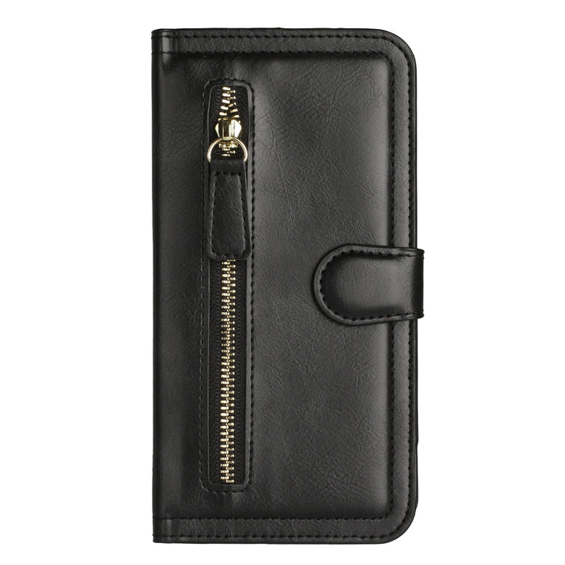 For Apple iPhone 14 PRO 6.1" Premium Wallet MultiCard Holder Money Zipper With Magnetic Flap - Black