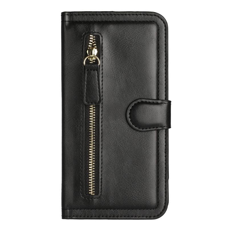 For iPhone 14 PLUS Premium Wallet MultiCard Holder Money Zipper With Magnetic Flap - Black