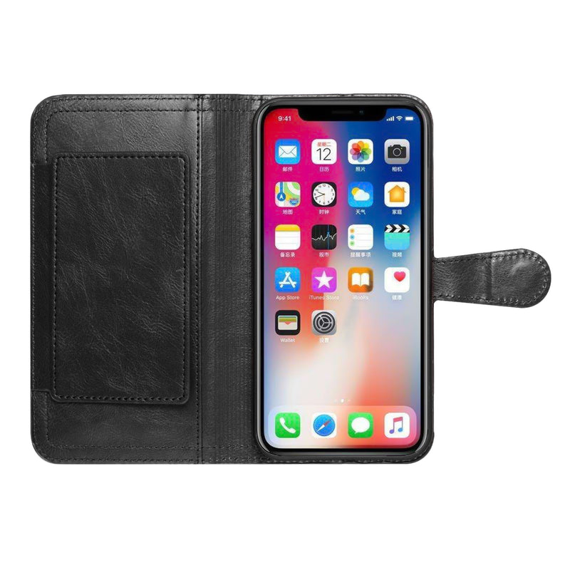 For iPhone 14 PLUS Premium Wallet MultiCard Holder Money Zipper With Magnetic Flap - Black