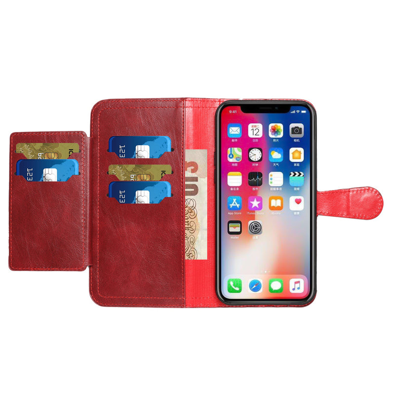 For Apple iPhone 14 PRO MAX 6.7" Premium Wallet MultiCard Holder Money Zipper With Magnetic Flap - Red
