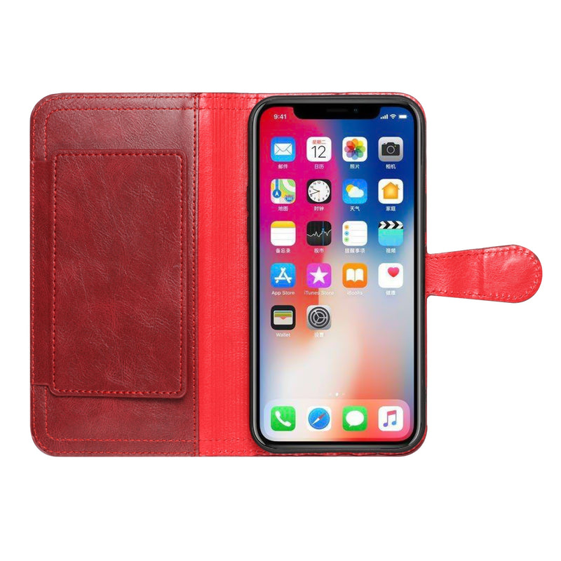 For Apple iPhone 14 PRO MAX 6.7" Premium Wallet MultiCard Holder Money Zipper With Magnetic Flap - Red