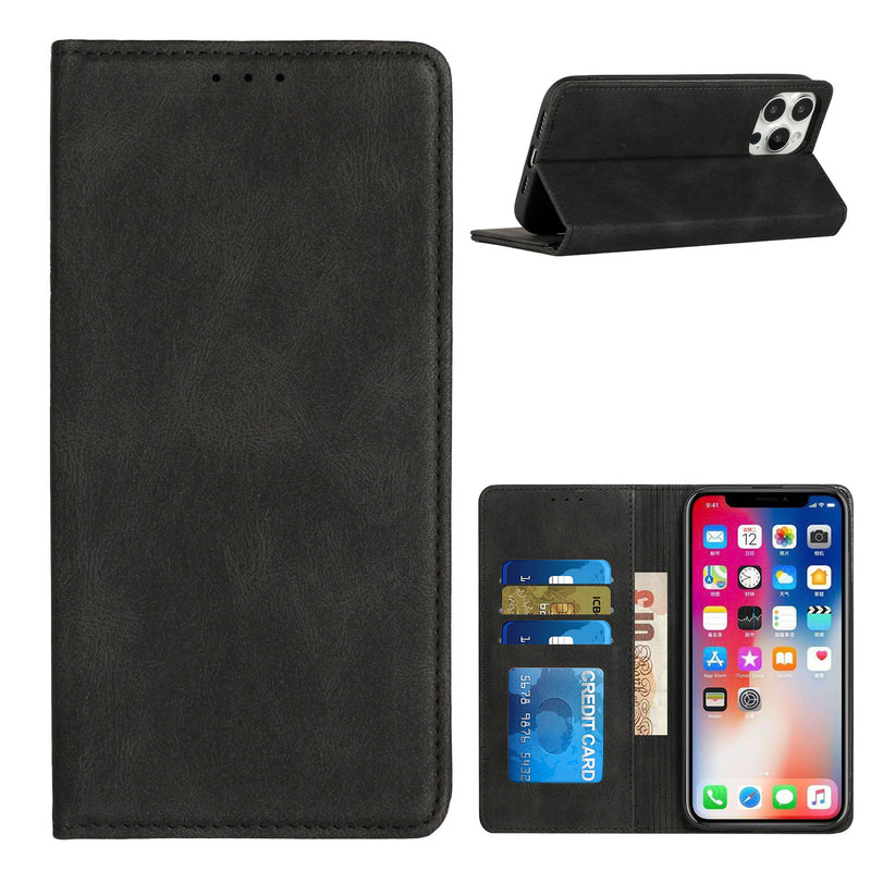 For Apple iPhone 14 PRO MAX 6.7" Wallet Premium PU Vegan Leather ID Card Money Holder with Magnetic Closure - Black