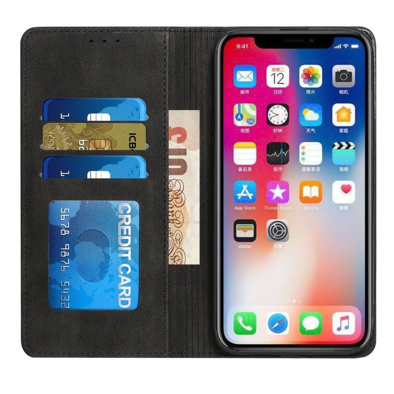 For Apple iPhone 14 PRO MAX 6.7" Wallet Premium PU Vegan Leather ID Card Money Holder with Magnetic Closure - Black
