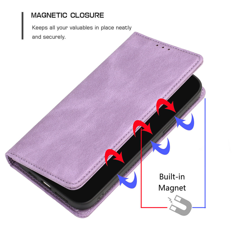 For Apple iPhone 14 PRO MAX 6.7" Wallet Premium PU Vegan Leather ID Card Money Holder with Magnetic Closure - Purple