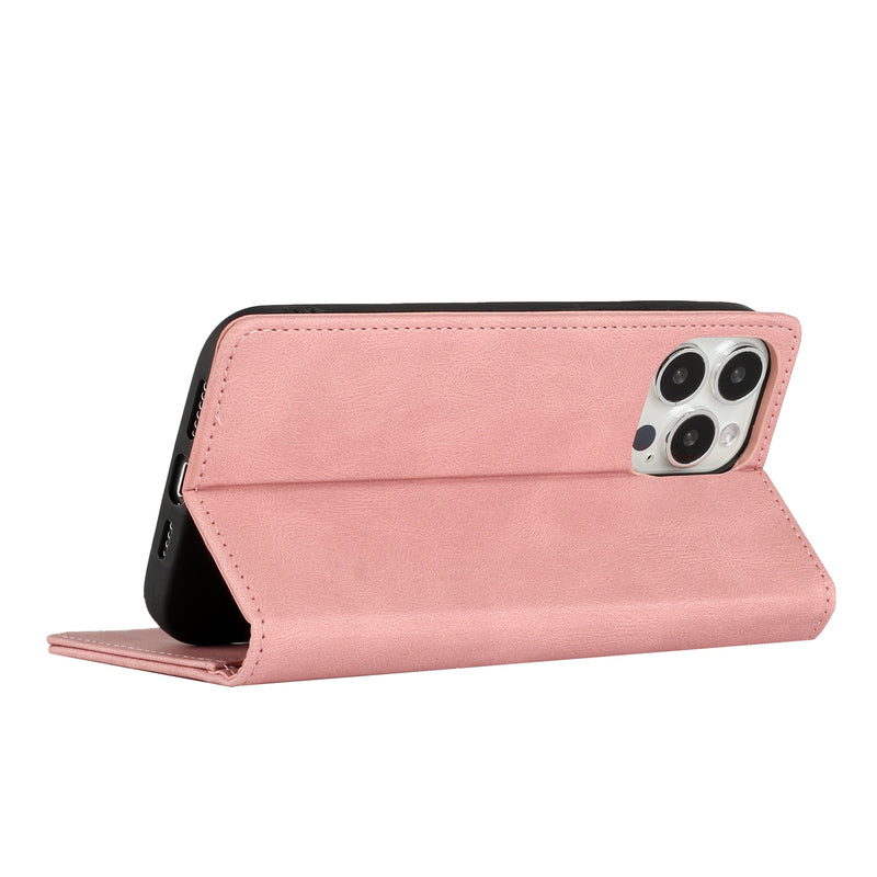 For Apple iPhone 14 PRO MAX 6.7" Wallet Premium PU Vegan Leather ID Card Money Holder with Magnetic Closure - Rose Gold