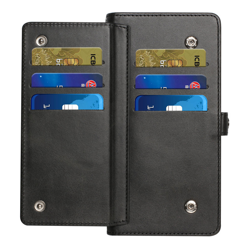 For iPhone 14 PLUS Wallet Premium PU Vegan Leather ID Multiple Card Holder Money with Strap - Black