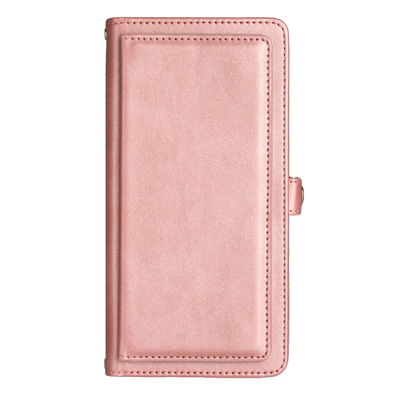 For iPhone 14 PLUS Wallet Premium PU Vegan Leather ID Multiple Card Holder Money with Strap - Rose Gold