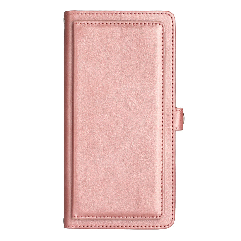 For Apple iPhone 14 PRO 6.1" Wallet Premium PU Vegan Leather ID Multiple Card Holder Money with Strap - Rose Gold