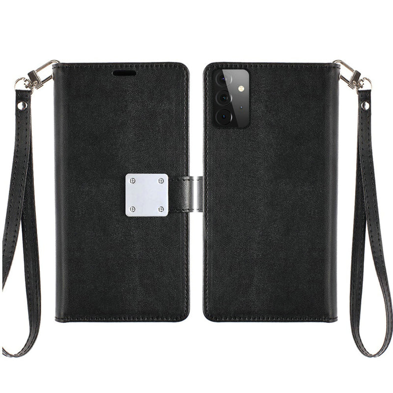 For Samsung Galaxy A72 5G Wallet ID Card Holder Case Cover - Black