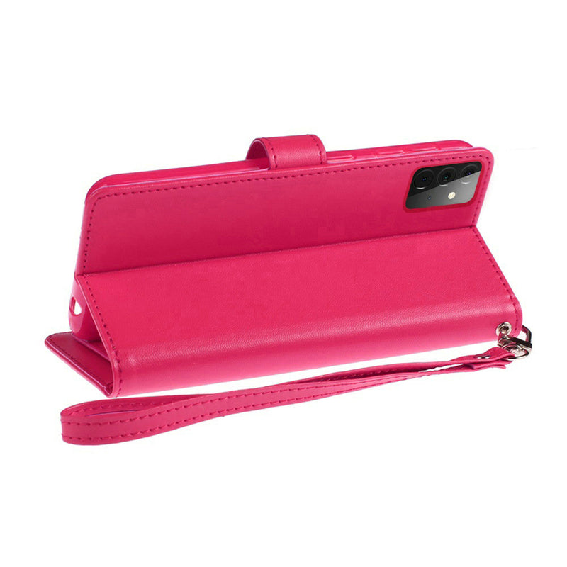 For Samsung Galaxy A72 5G Wallet ID Card Holder Case Cover - Hot Pink
