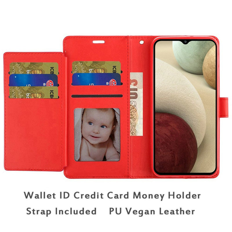 For Moto G Power 2021 Wallet ID Card Holder Case Cover - Red