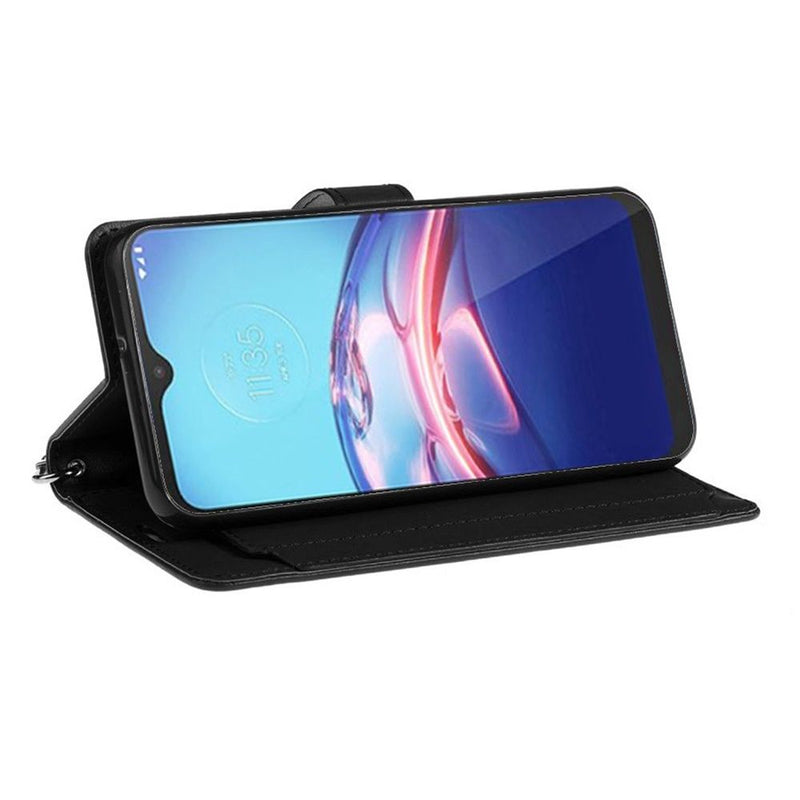 For Motorola Moto E (2020) Wallet ID Card Holder Case Cover - Black