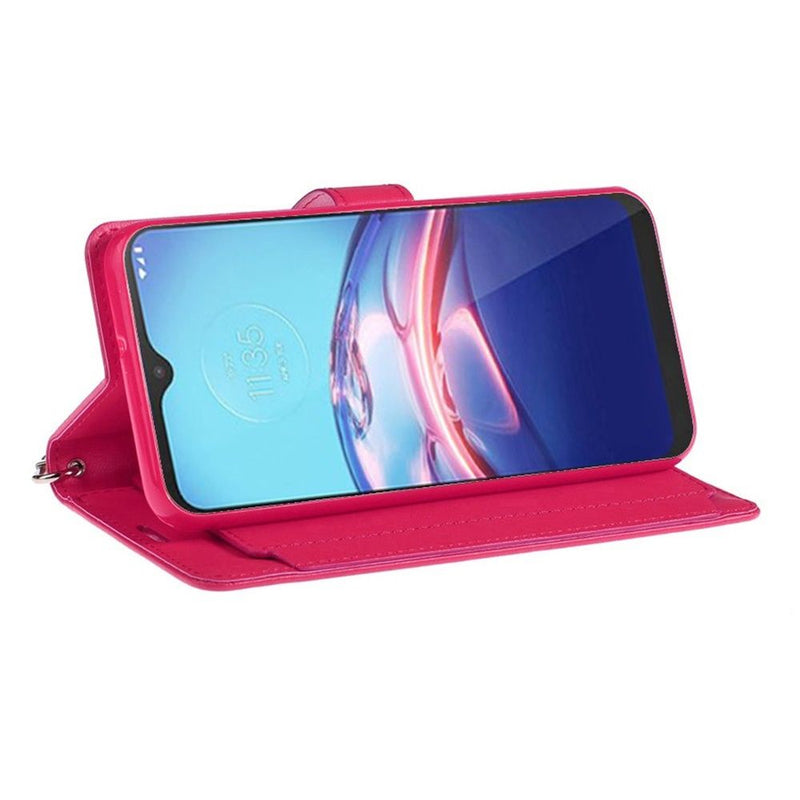 For Motorola Moto E (2020) Wallet ID Card Holder Case Cover - Hot Pink