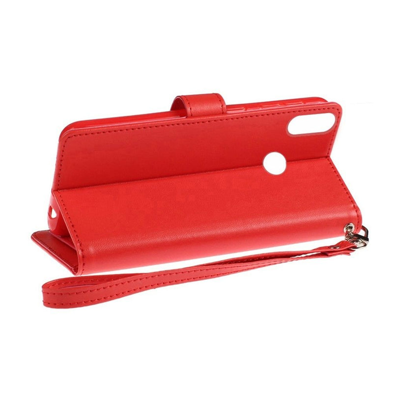 For Motorola Moto E (2020) Wallet ID Card Holder Case Cover - Red