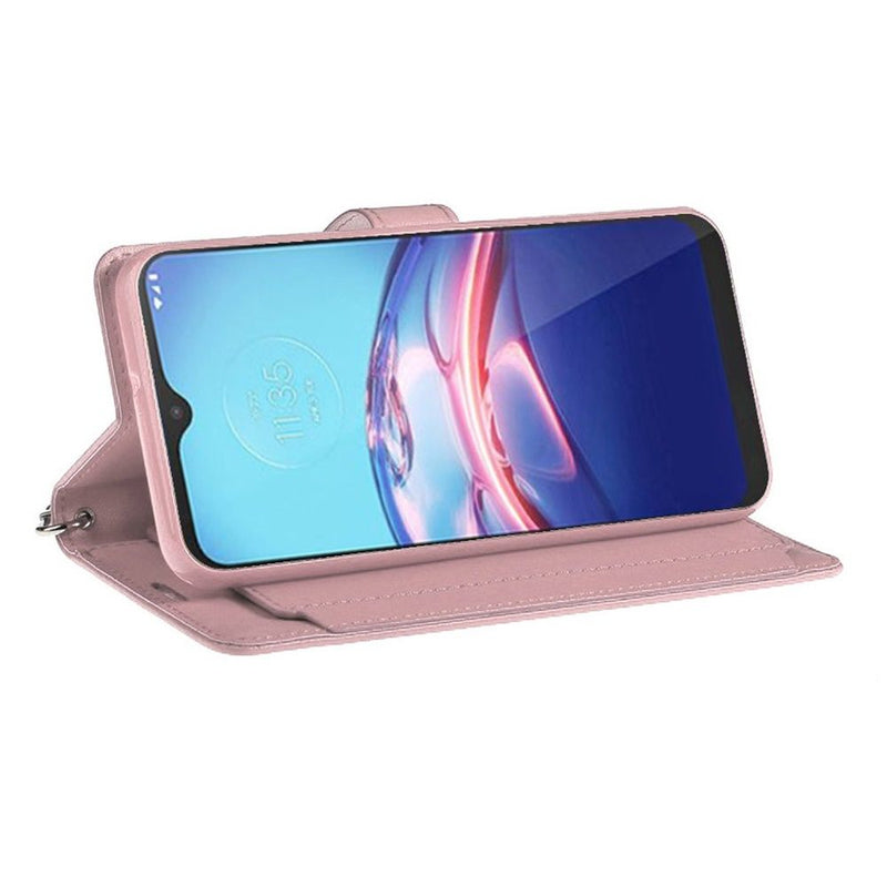 For Motorola Moto E (2020) Wallet ID Card Holder Case Cover - Rose Gold