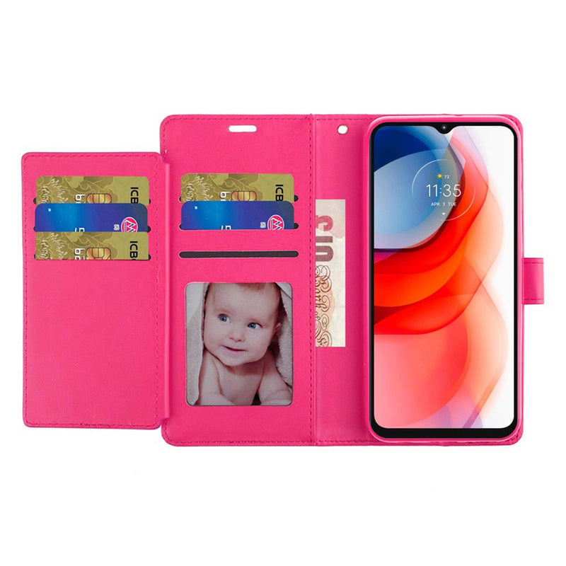 For Motorola Moto One 5G Ace Wallet ID Card Holder Case Cover - Hot Pink