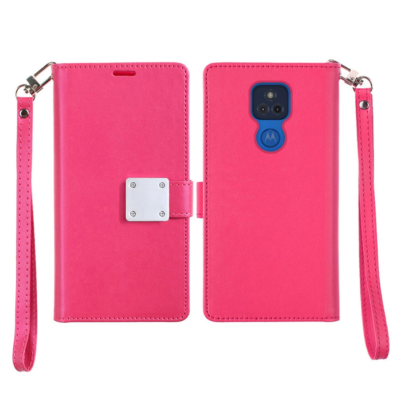 For Motorola Moto One 5G Ace Wallet ID Card Holder Case Cover - Hot Pink