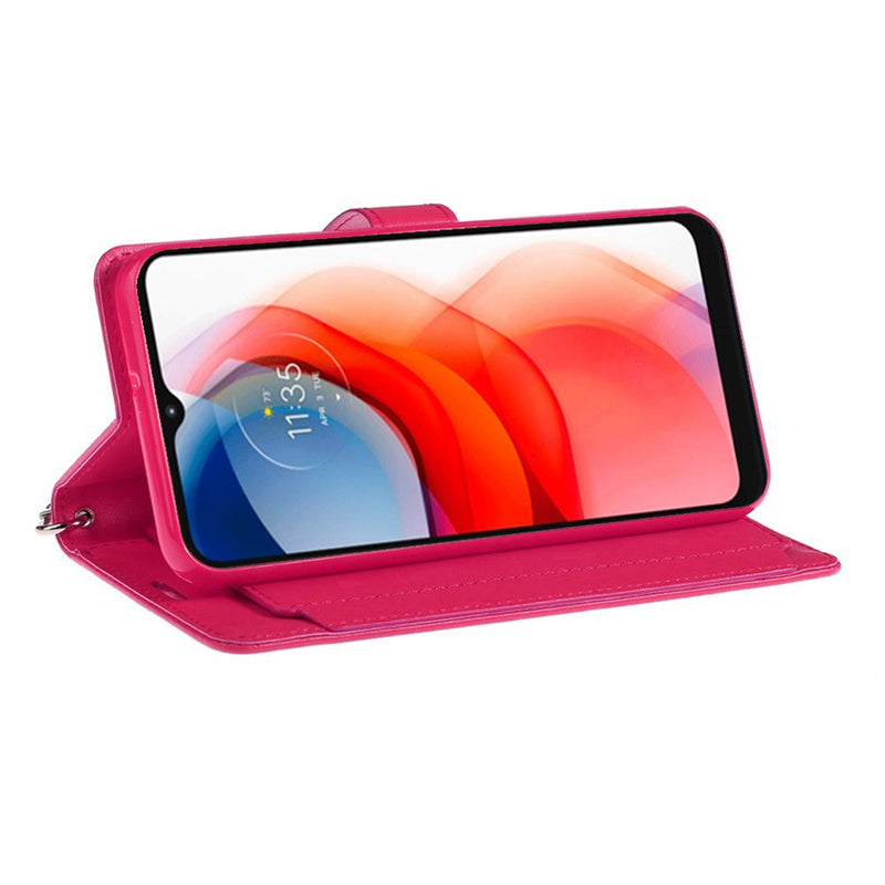 For Moto G Stylus 2021 Wallet ID Card Holder Case Cover - Hot Pink