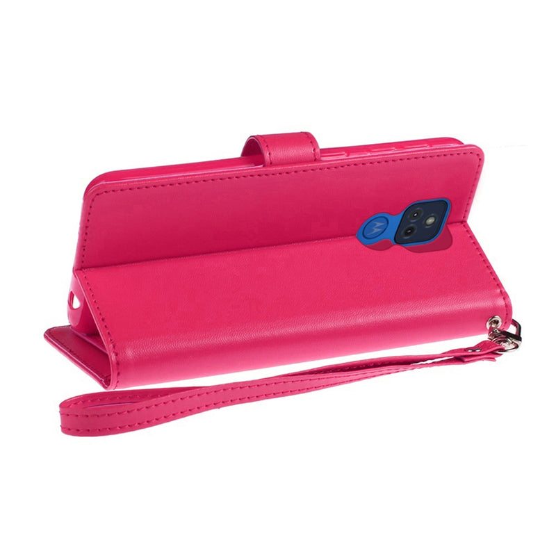 For Moto G Stylus 2021 Wallet ID Card Holder Case Cover - Hot Pink