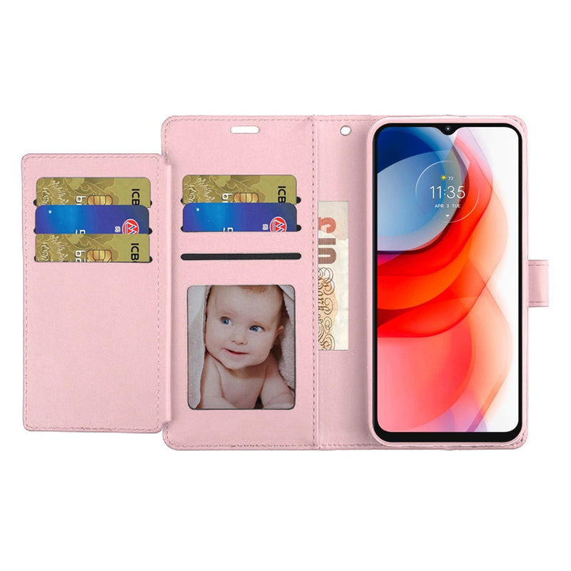 For Motorola Moto One 5G Ace Wallet ID Card Holder Case Cover - Rose Gold