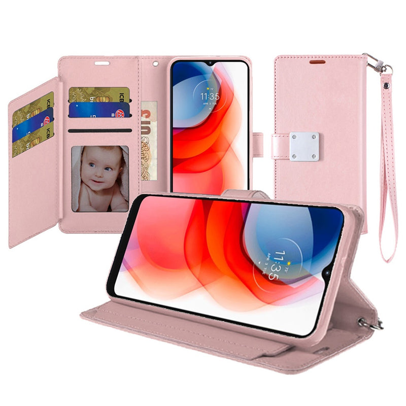 For Motorola Moto One 5G Ace Wallet ID Card Holder Case Cover - Rose Gold