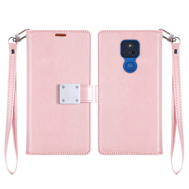 For Motorola Moto One 5G Ace Wallet ID Card Holder Case Cover - Rose Gold