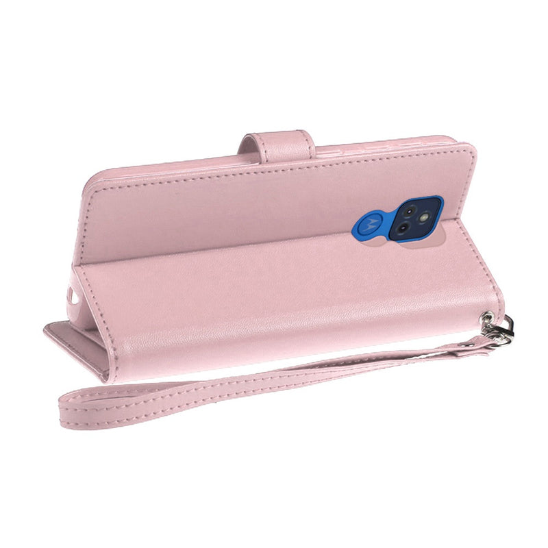 For Motorola Moto One 5G Ace Wallet ID Card Holder Case Cover - Rose Gold