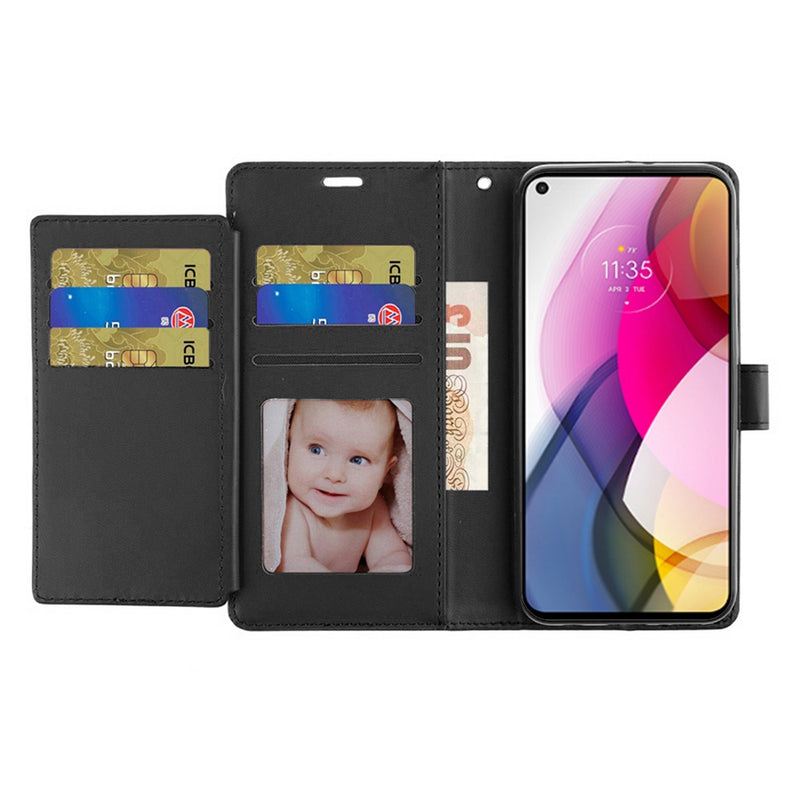 For Moto G Stylus 2021 Wallet ID Card Holder Case Cover - Black