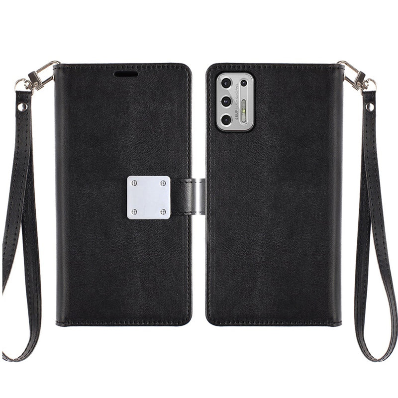 For Moto G Stylus 2021 Wallet ID Card Holder Case Cover - Black