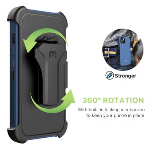 MyBat Pro Maverick Series Case with Holster and Tempered Glass for Apple iPhone 13 (6.1) - Blue / Black