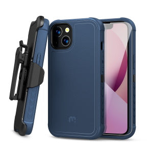 MyBat Pro Maverick Series Case with Holster and Tempered Glass for Apple iPhone 13 (6.1) - Blue / Black