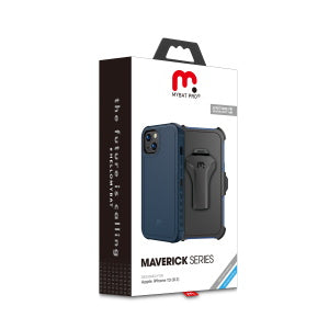 MyBat Pro Maverick Series Case with Holster and Tempered Glass for Apple iPhone 13 (6.1) - Blue / Black