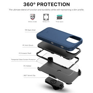 MyBat Pro Maverick Series Case with Holster and Tempered Glass for Apple iPhone 13 (6.1) - Blue / Black