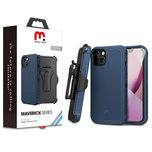 MyBat Pro Maverick Series Case with Holster and Tempered Glass for Apple iPhone 13 (6.1) - Blue / Black