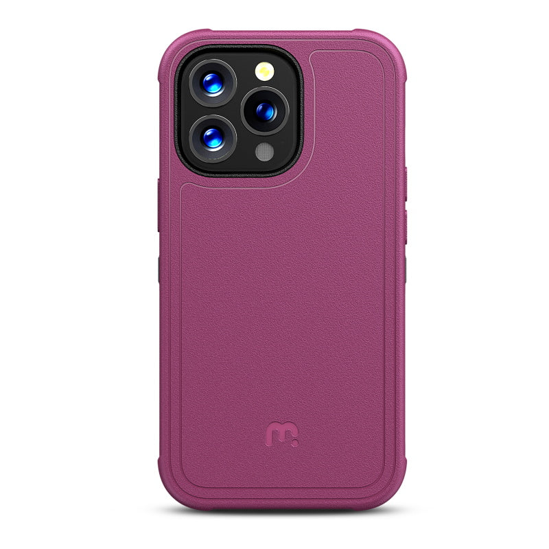 MyBat Pro Maverick Series Case with Holster and Tempered Glass for Apple iPhone 13 Pro (6.1) - Plum / Black