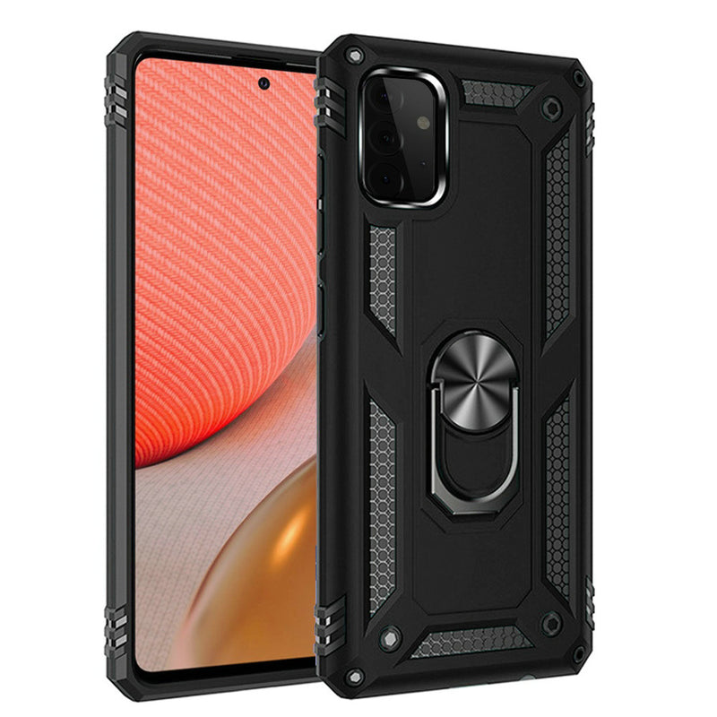 For Samsung Galaxy A72 5G Magnetic Ring Kickstand Hybrid Case Cover - Black