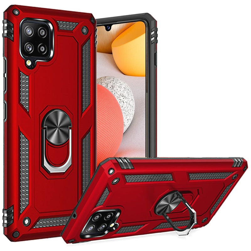 For Samsung A42 5G Ring Magnetic Kickstand Hybrid Case Cover - Red