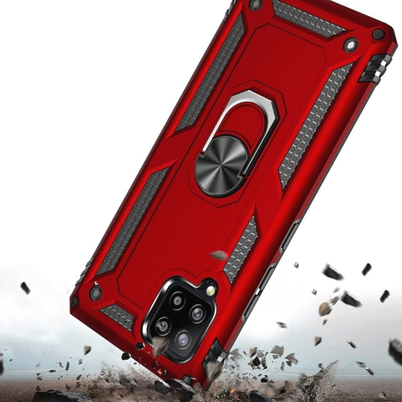 For Samsung A42 5G Ring Magnetic Kickstand Hybrid Case Cover - Red