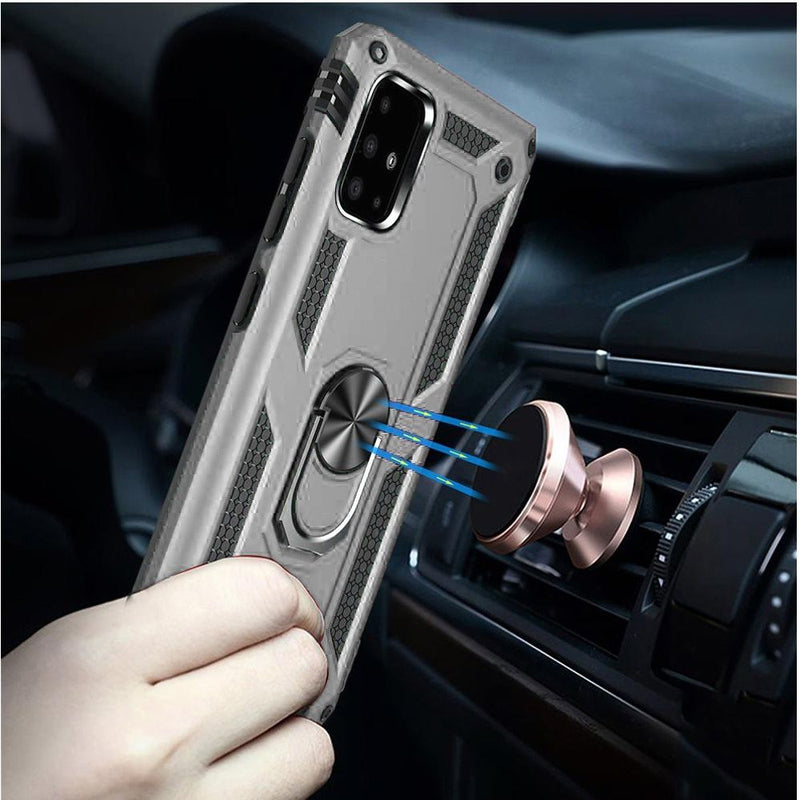 For Samsung Galaxy A71 5G Magnetic Ring Kickstand Hybrid Case Cover - Silver