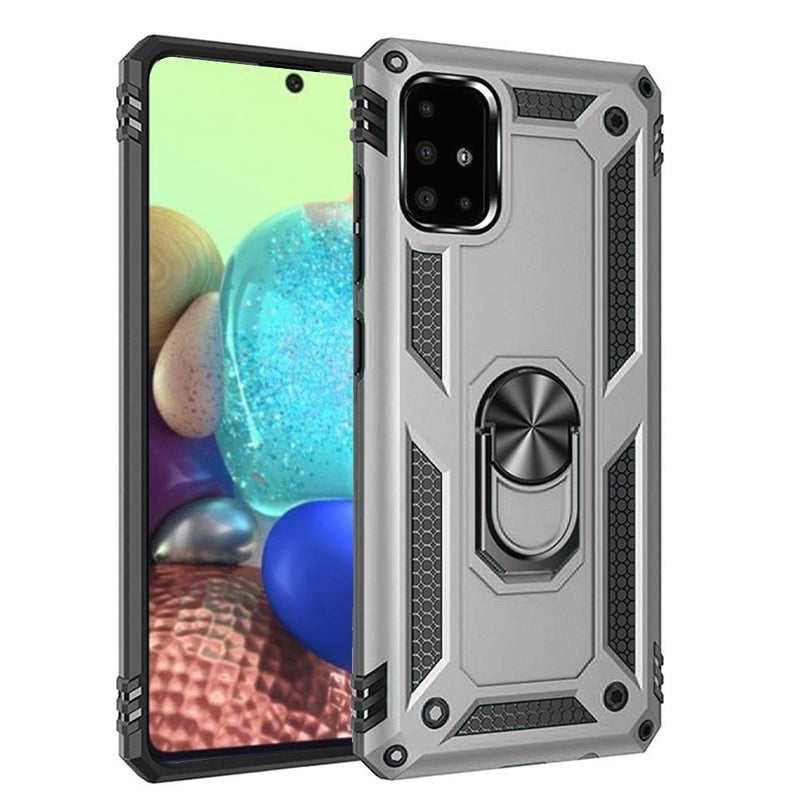 For Samsung Galaxy A71 5G Magnetic Ring Kickstand Hybrid Case Cover - Silver