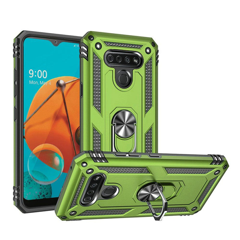 For Samsung Galaxy A11 Ring Magnetic Kickstand Hybrid Case Cover - Neon Green (Blister)