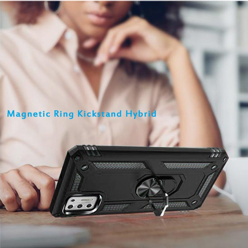 For Moto G Stylus 2021 Magnetic Ring Kickstand Hybrid Case Cover - Black