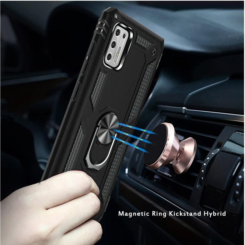 For Moto G Stylus 2021 Magnetic Ring Kickstand Hybrid Case Cover - Black
