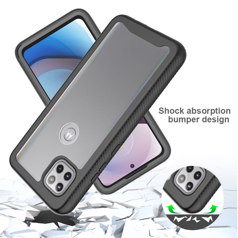 For Motorola Moto One 5G Ace Shockproof Heavy Duty Bumper Case - Clear/Black