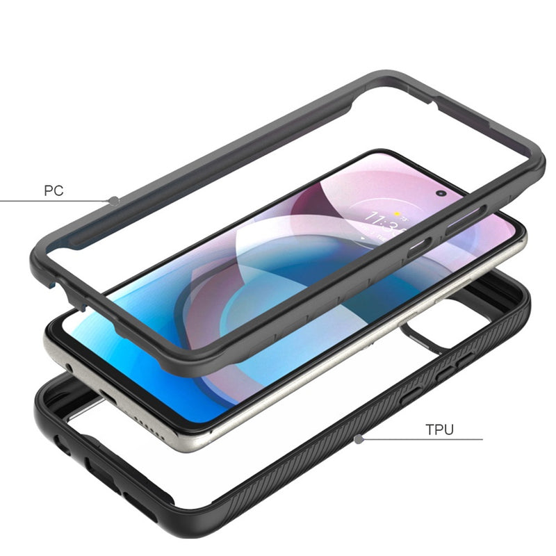 For Motorola Moto One 5G Ace Shockproof Heavy Duty Bumper Case - Clear/Black