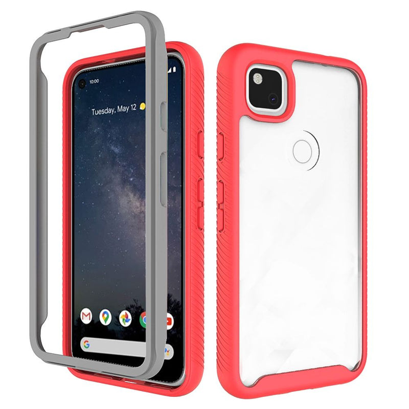 For Google Pixel 4a Shockproof Heavy Duty Bumper Case - Clear/Red