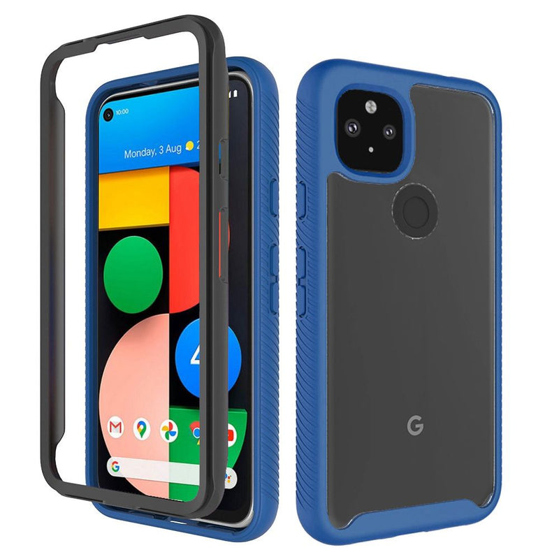 For Google Pixel 4a 5G (5G Version Only) Shockproof Heavy Duty Bumper Case - Clear/Blue